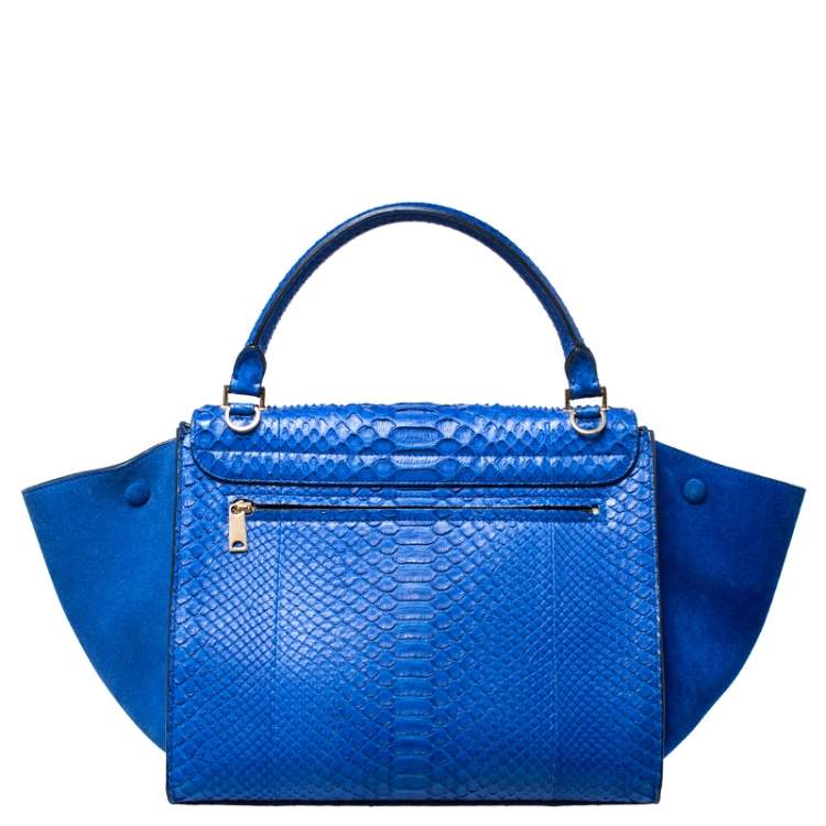 مملوكة مسبقًا Celine Blue Python and Suede Medium Trapeze Top Handle Bag