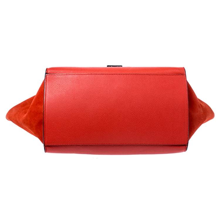 Pre Owned Celine Orange Leather and Suede Medium Trapeze Bag