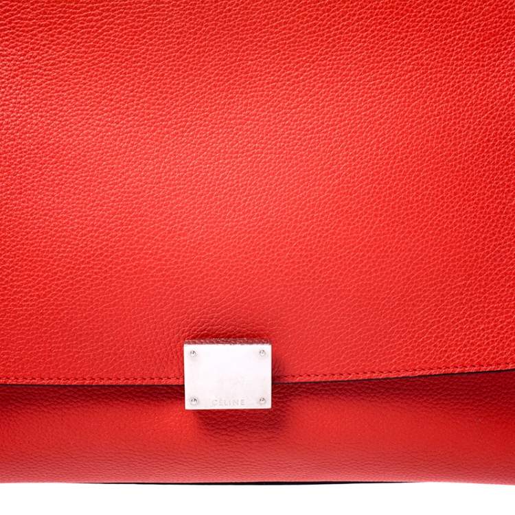 Pre Owned Celine Orange Leather and Suede Medium Trapeze Bag