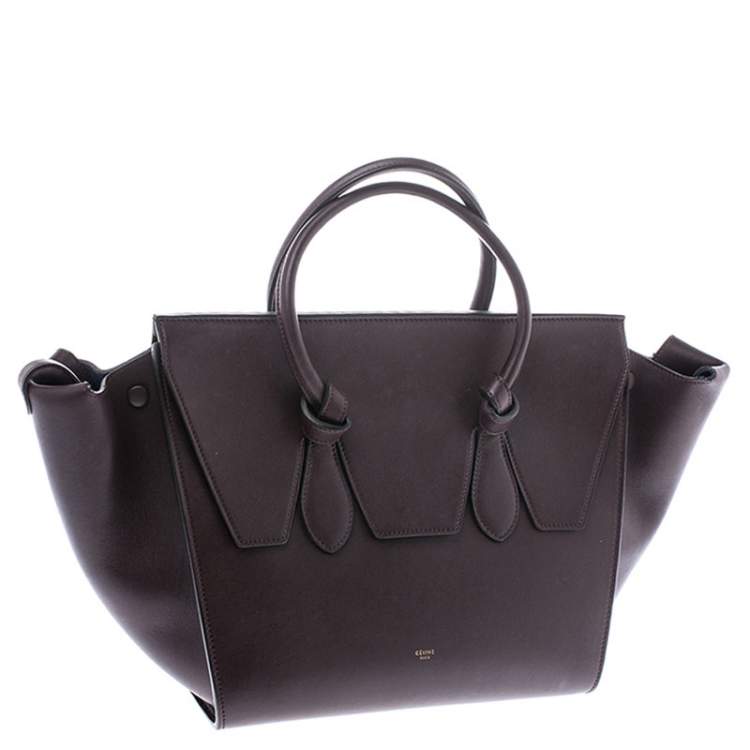 Pre Owned Celine Burgundy Leather Small Tie Tote