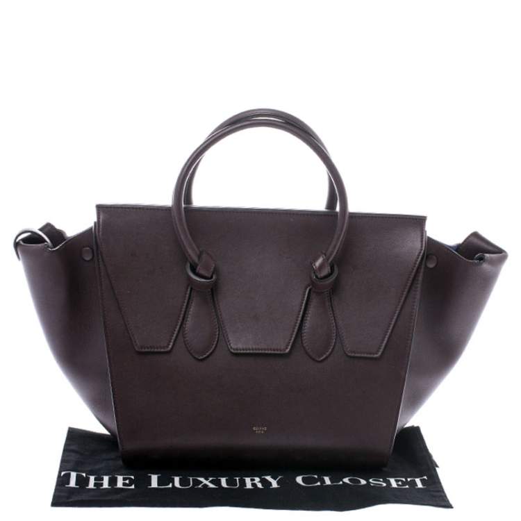 Pre Owned Celine Burgundy Leather Small Tie Tote