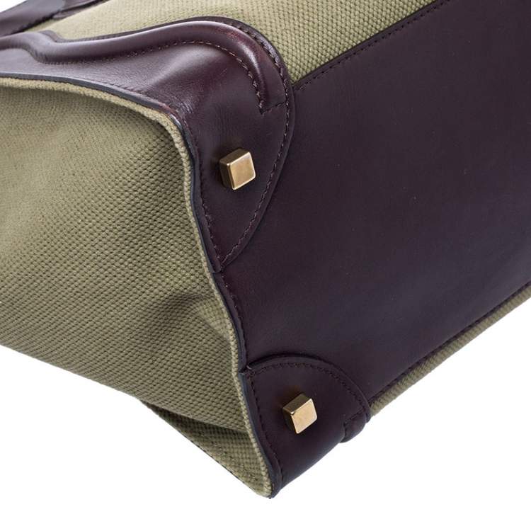 Pre Owned Celine Burgundy/Green Canvas and Leather Mini Luggage Tote