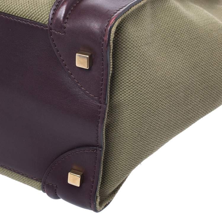 Pre Owned Celine Burgundy/Green Canvas and Leather Mini Luggage Tote