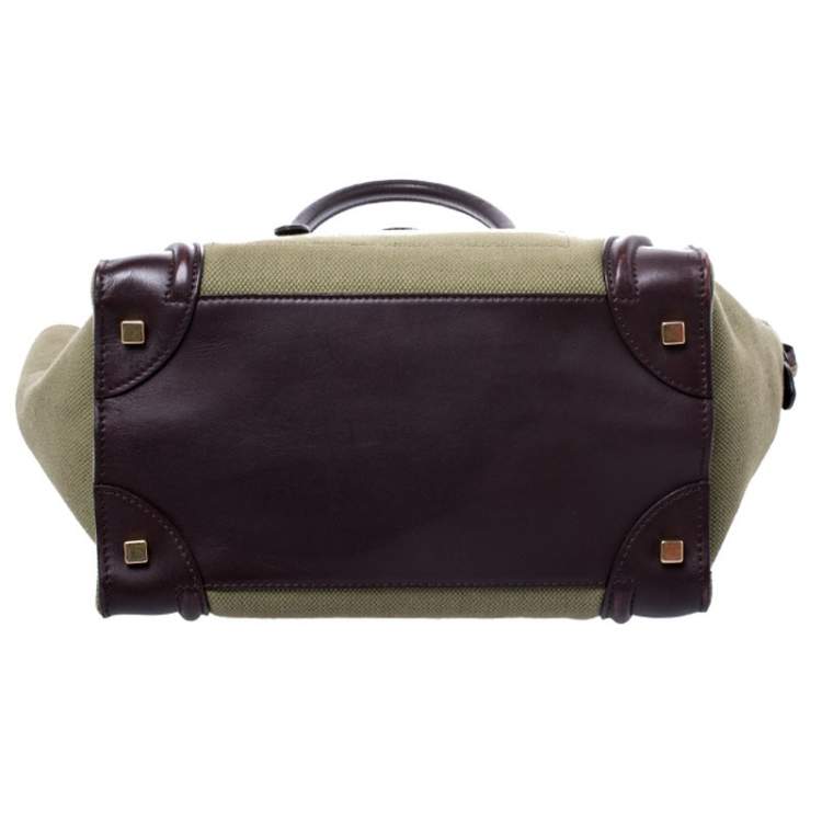 Pre Owned Celine Burgundy/Green Canvas and Leather Mini Luggage Tote