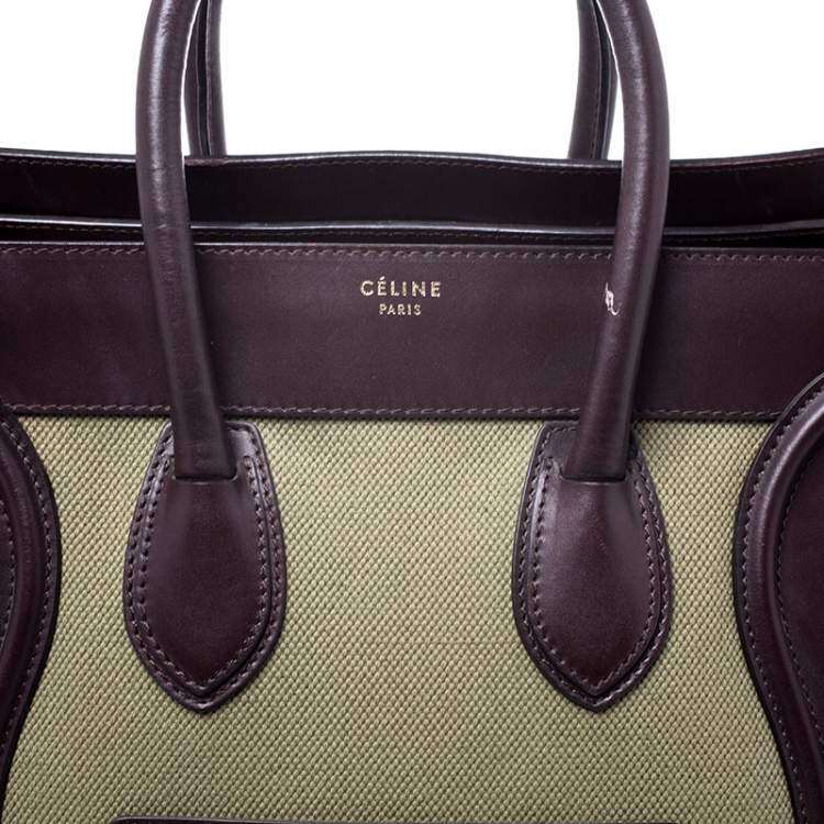 Pre Owned Celine Burgundy/Green Canvas and Leather Mini Luggage Tote