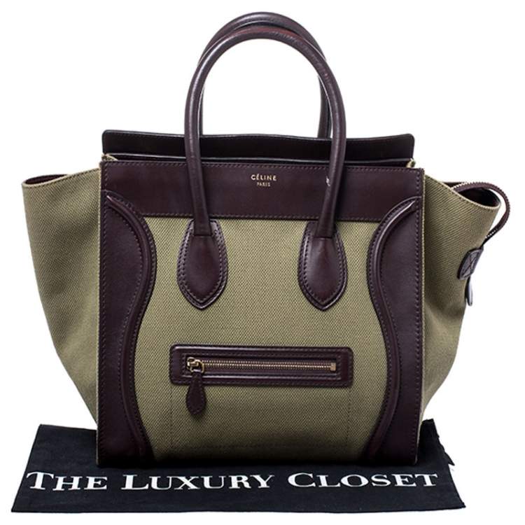Pre Owned Celine Burgundy/Green Canvas and Leather Mini Luggage Tote
