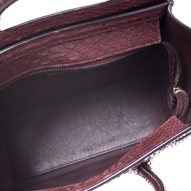 Pre Owned Celine Dark Burgundy Python Nano Luggage Tote