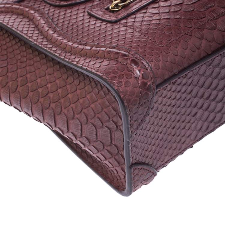 Pre Owned Celine Dark Burgundy Python Nano Luggage Tote