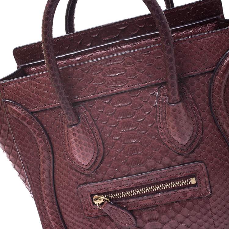 Pre Owned Celine Dark Burgundy Python Nano Luggage Tote