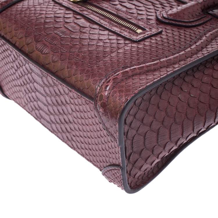 Pre Owned Celine Dark Burgundy Python Nano Luggage Tote