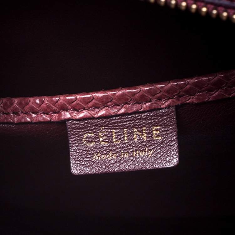 Pre Owned Celine Dark Burgundy Python Nano Luggage Tote