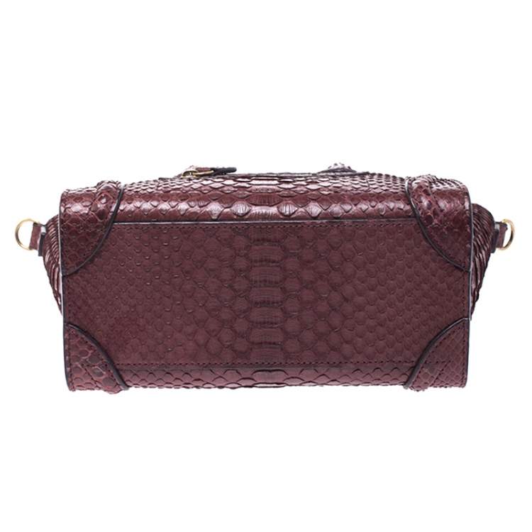 Pre Owned Celine Dark Burgundy Python Nano Luggage Tote