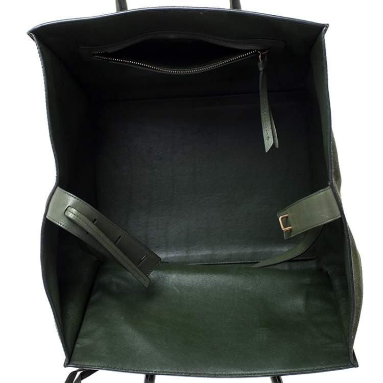 Pre Owned Celine Green Suede Medium Phantom Luggage Tote 