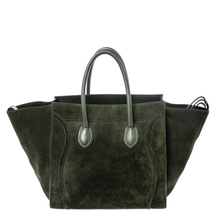 Pre Owned Celine Green Suede Medium Phantom Luggage Tote 