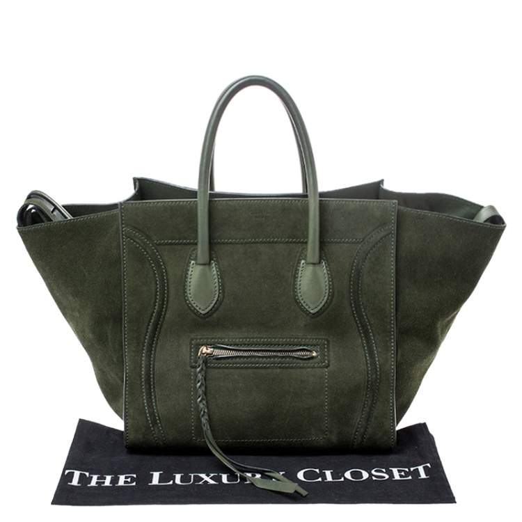 Pre Owned Celine Green Suede Medium Phantom Luggage Tote 
