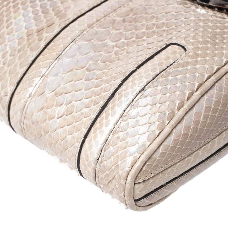 Pre Owned Celine Beige Python Chain Flap Shoulder Bag