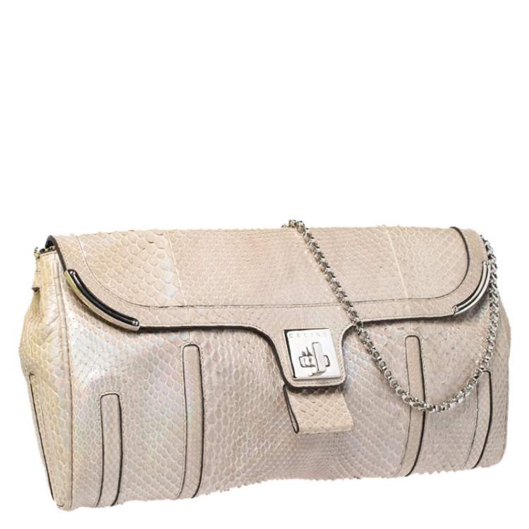 Pre Owned Celine Beige Python Chain Flap Shoulder Bag