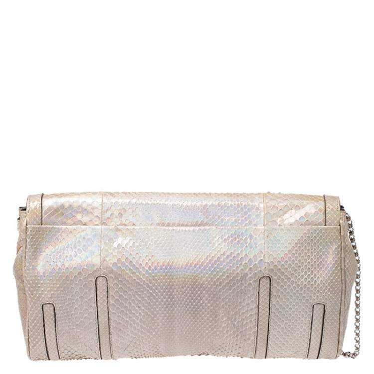 Pre Owned Celine Beige Python Chain Flap Shoulder Bag