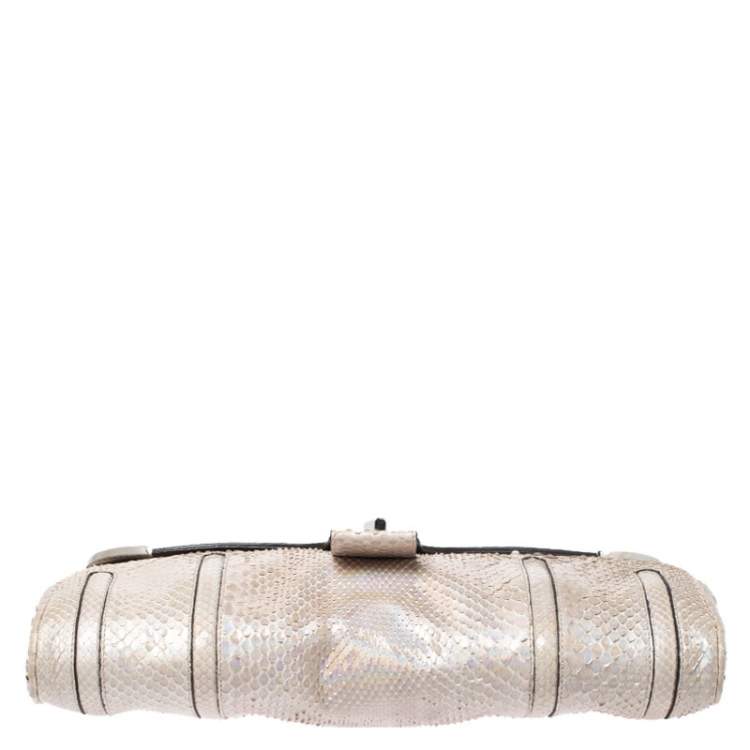Pre Owned Celine Beige Python Chain Flap Shoulder Bag