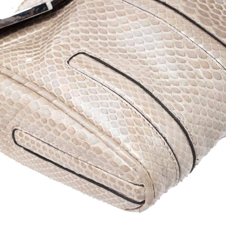 Pre Owned Celine Beige Python Chain Flap Shoulder Bag