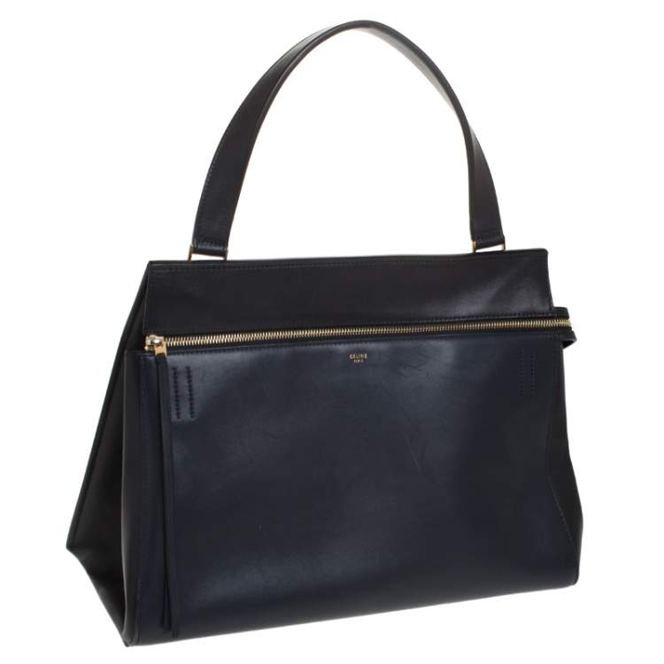 Pre Owned Celine Navy Blue/Black Leather Large Edge Bag