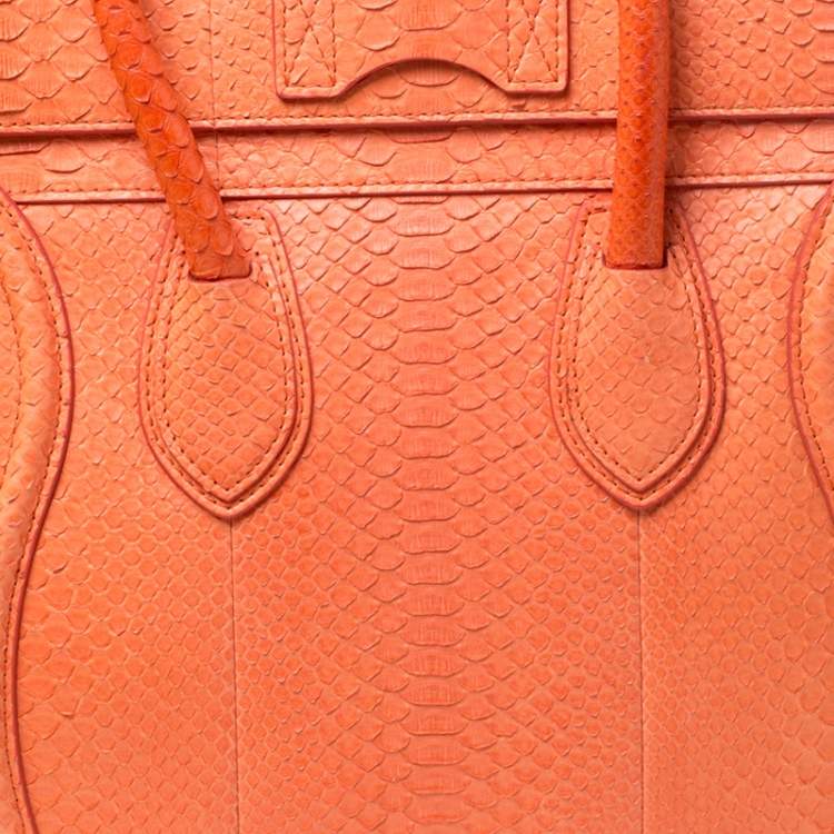 Pre Owned Celine Orange Python Mini Luggage Tote