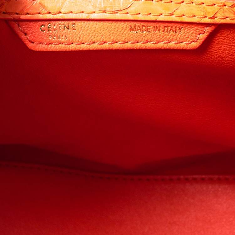 Pre Owned Celine Orange Python Mini Luggage Tote