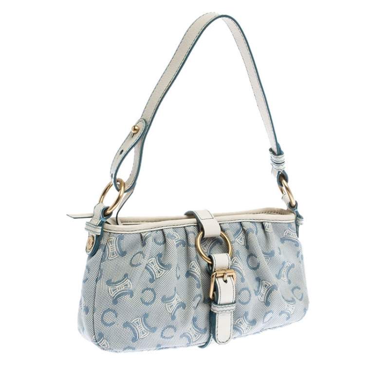 Pre Owned Celine Blue/White Monogram Canvas and Leather Shoulder Bag