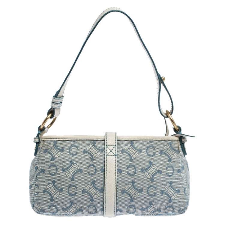 Pre Owned Celine Blue/White Monogram Canvas and Leather Shoulder Bag