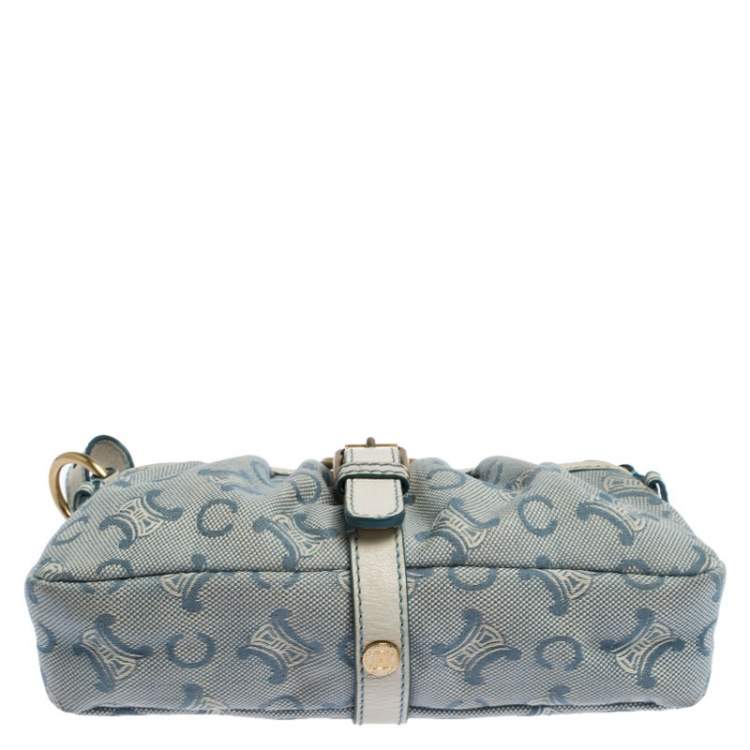 Pre Owned Celine Blue/White Monogram Canvas and Leather Shoulder Bag