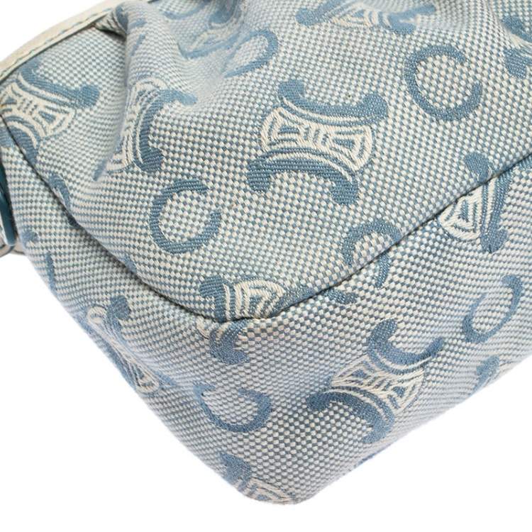 Pre Owned Celine Blue/White Monogram Canvas and Leather Shoulder Bag