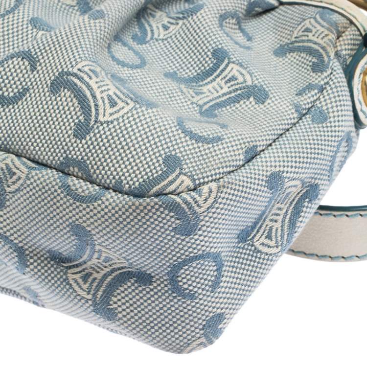 Pre Owned Celine Blue/White Monogram Canvas and Leather Shoulder Bag