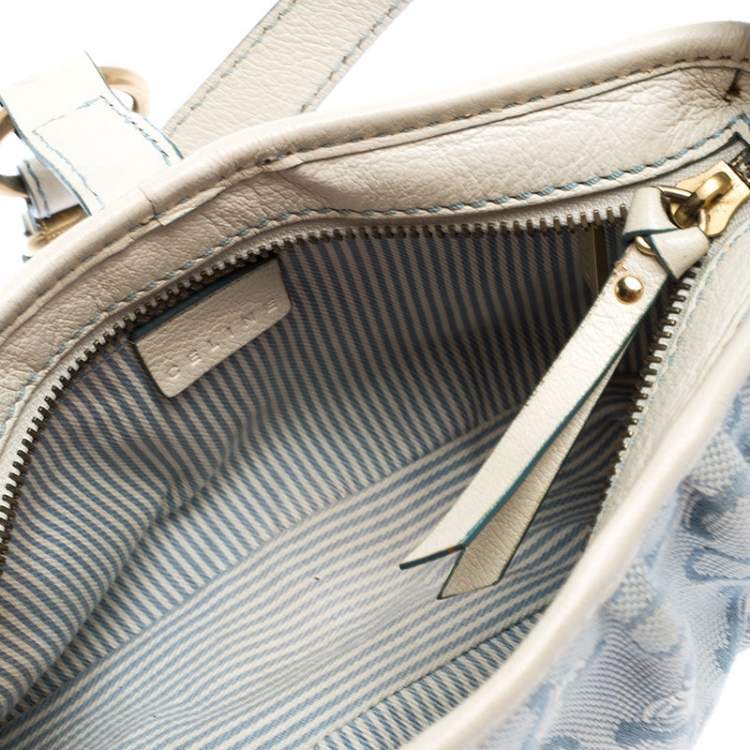 Pre Owned Celine Blue/White Monogram Canvas and Leather Shoulder Bag