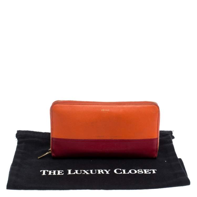 Pre Owned Celine Orange/Red Leather Zip Around Wallet