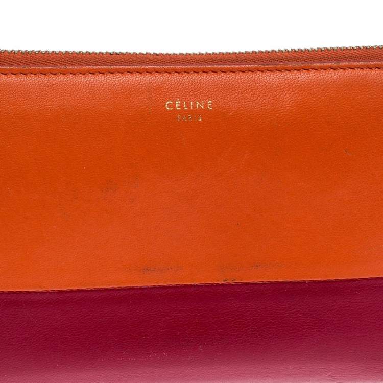 Pre Owned Celine Orange/Red Leather Zip Around Wallet