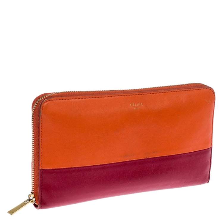 Pre Owned Celine Orange/Red Leather Zip Around Wallet