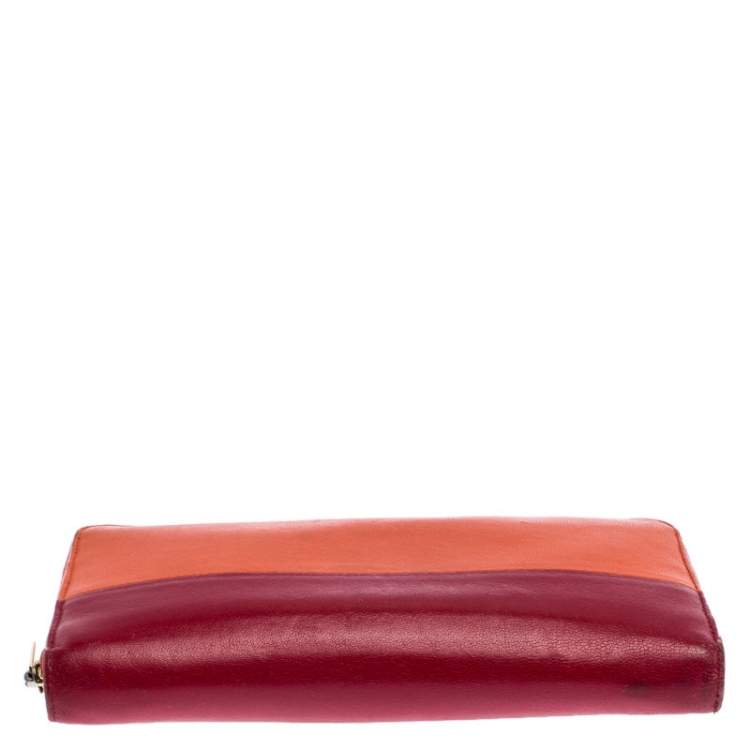 Pre Owned Celine Orange/Red Leather Zip Around Wallet