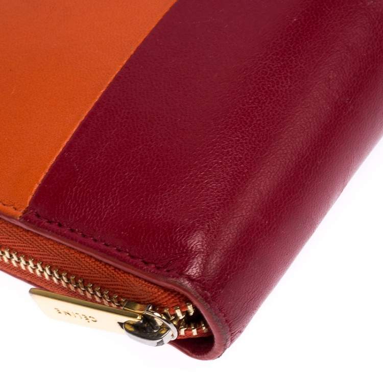 Pre Owned Celine Orange/Red Leather Zip Around Wallet
