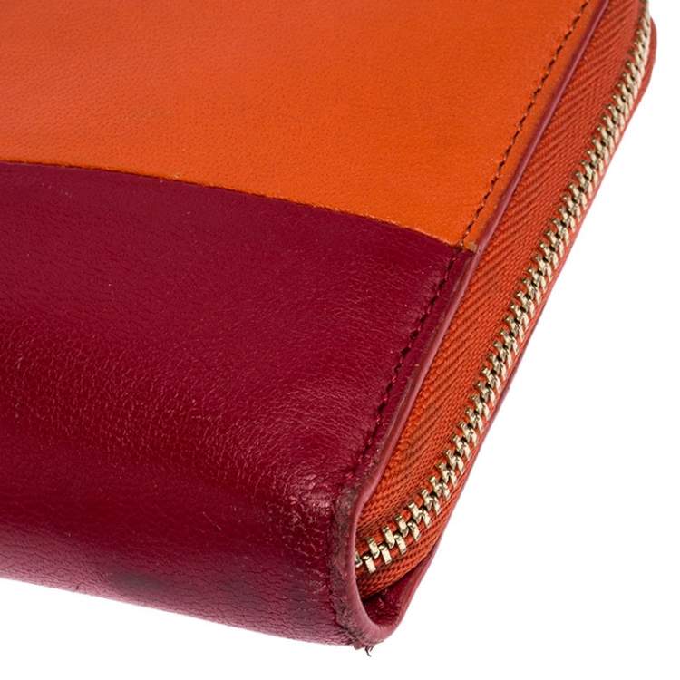 Pre Owned Celine Orange/Red Leather Zip Around Wallet