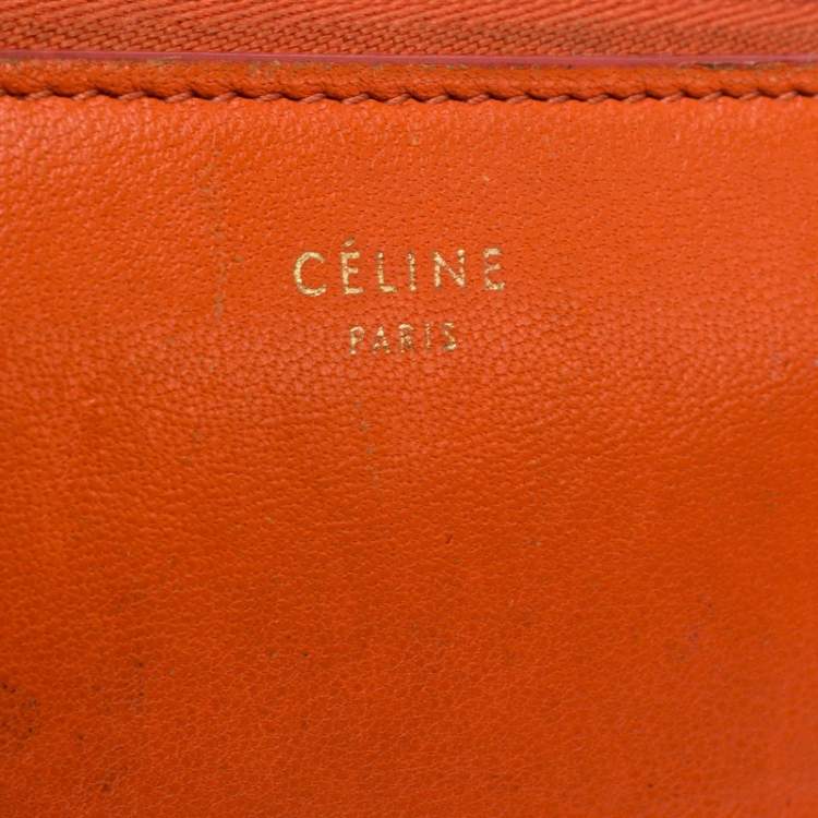 Pre Owned Celine Orange/Red Leather Zip Around Wallet