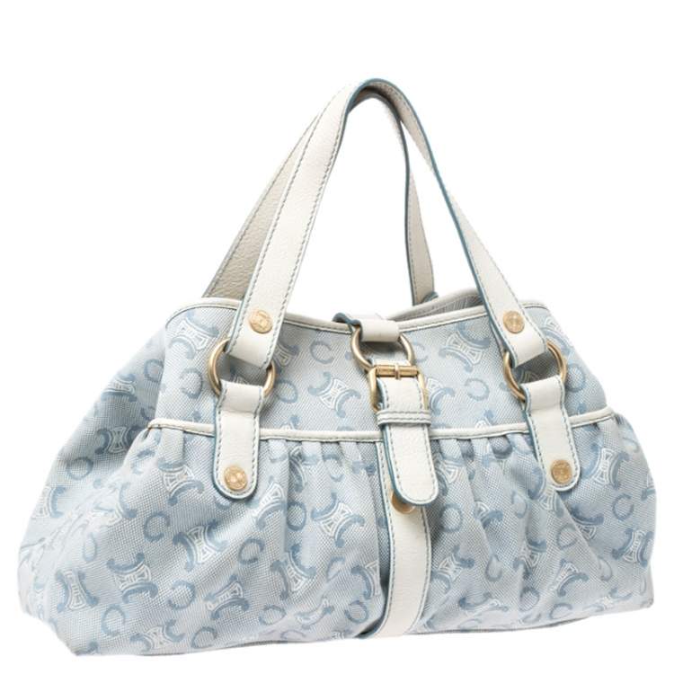 مملوكة مسبقًا Celine Blue/White Monogram Canvas and Leather Satchel