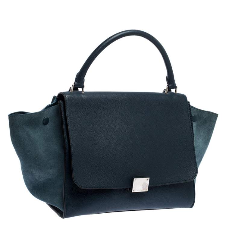 Pre Owned Celine Blue Leather and Suede Medium Trapeze Bag