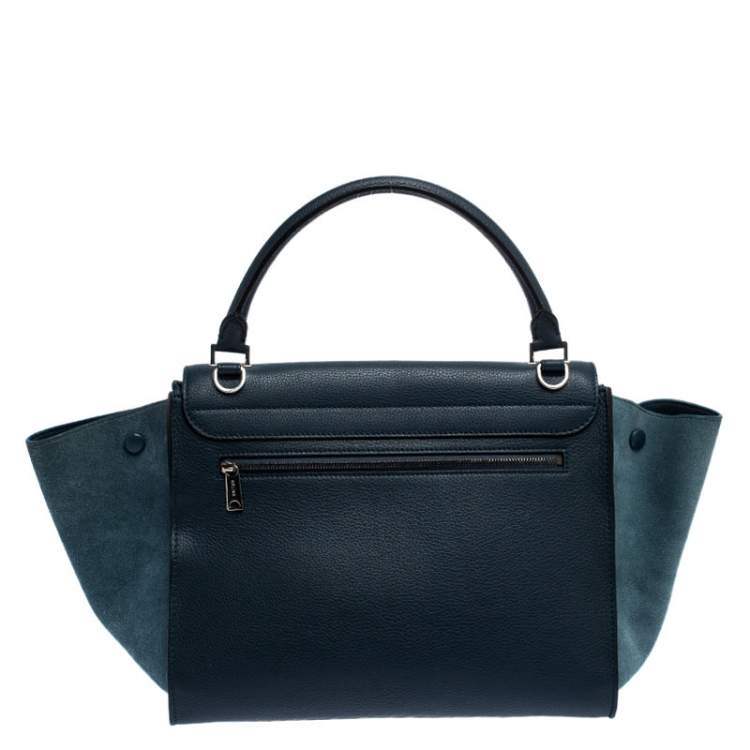 Pre Owned Celine Blue Leather and Suede Medium Trapeze Bag