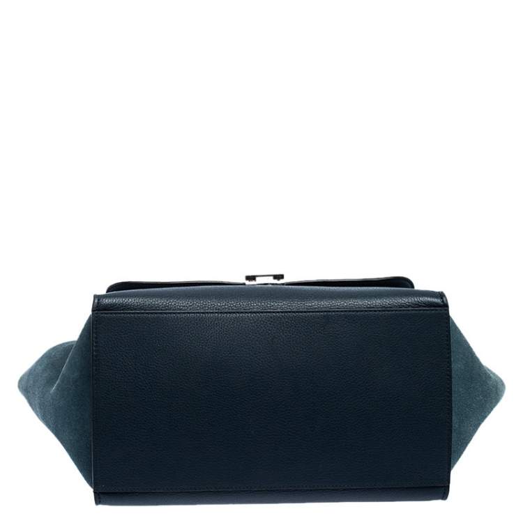 Pre Owned Celine Blue Leather and Suede Medium Trapeze Bag
