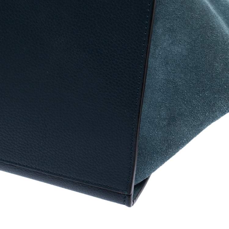 Pre Owned Celine Blue Leather and Suede Medium Trapeze Bag