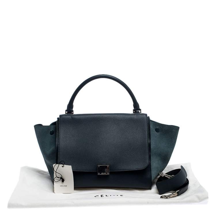 Pre Owned Celine Blue Leather and Suede Medium Trapeze Bag