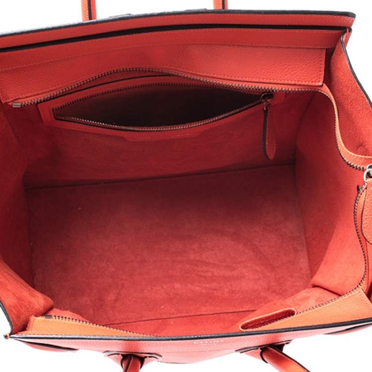 Pre Owned Celine Orange Leather Mini Luggage Tote