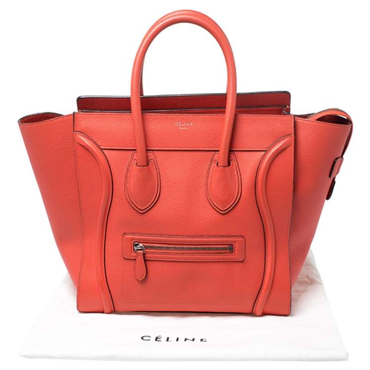 Pre Owned Celine Orange Leather Mini Luggage Tote