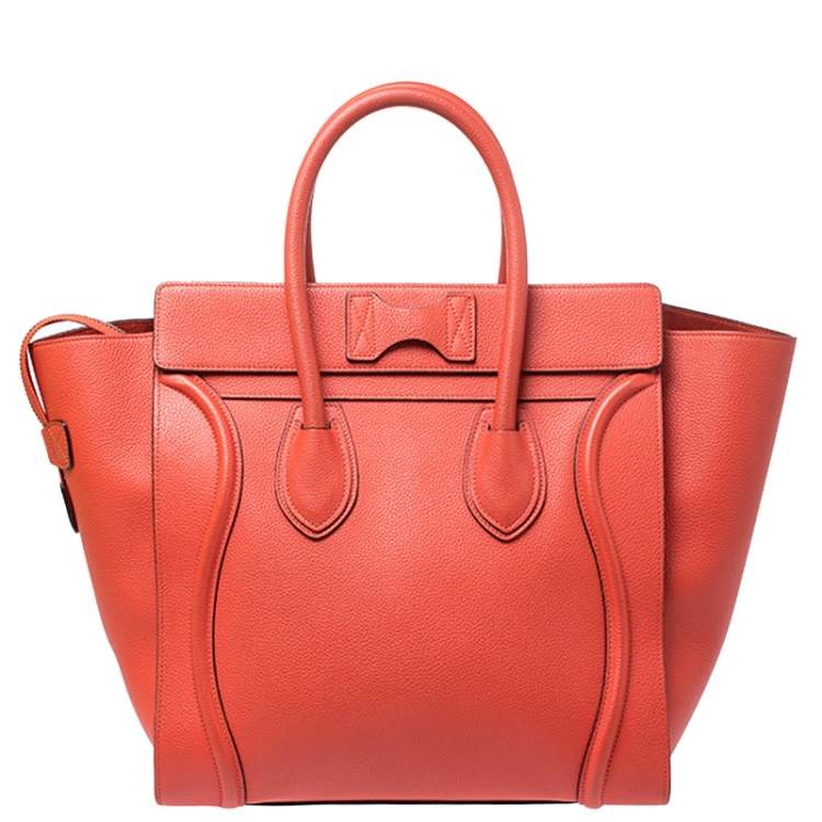 Pre Owned Celine Orange Leather Mini Luggage Tote
