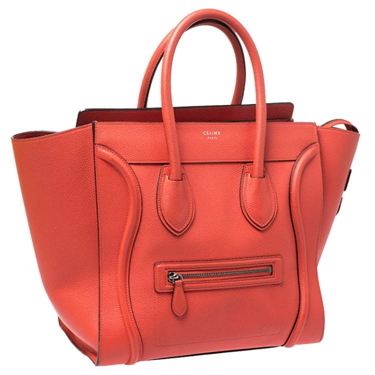 Pre Owned Celine Orange Leather Mini Luggage Tote